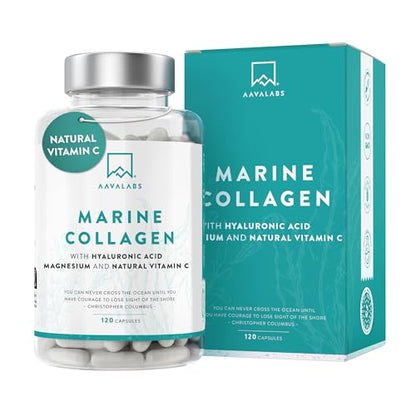 Marine Collagen Tablets for Women and Men with Hyaluronic Acid, Natural Vitamin C & Magnesium - with Pure Collagen peptides