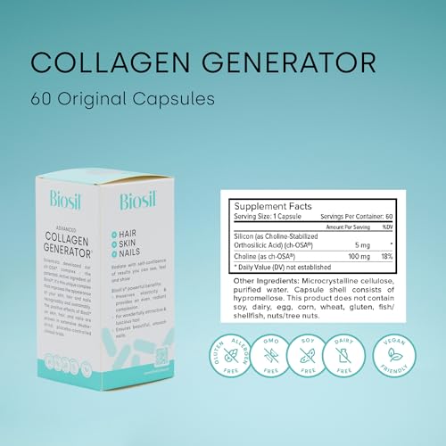 Biosil Collagen Generator - 60 Capsules - with Patented ch-OSA Complex - Generates & Protects Your Own Collagen