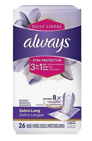 Always Xtra Protection 3-in-1 Daily Liners Extra Long Unscented 26 Ct