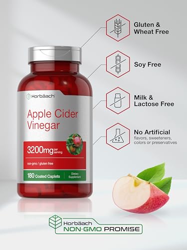 Apple Cider Vinegar Tablets 3200mg | 180 Pills | Vegetarian, Non-GMO & Gluten Free Supplement