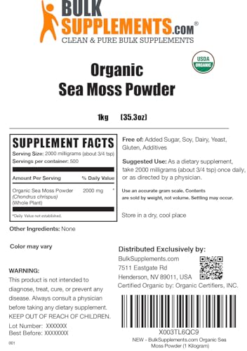 BULKSUPPLEMENTS.COM Organic Irish Sea Moss Powder - Sea Moss Supplement