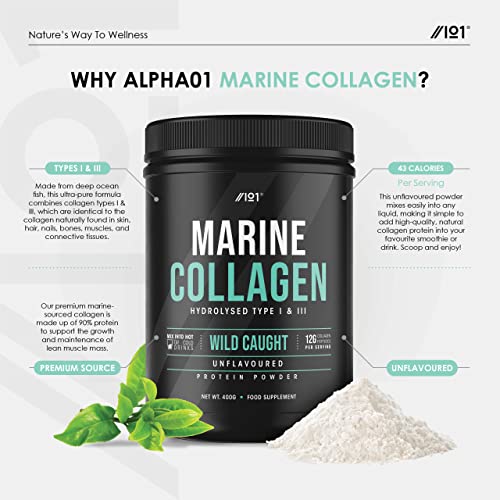 Marine Collagen Powder Supplement - 400g - Wild-Caught Canadian Marine Collagen - Unflavoured - Types 1 & 3 Hydrolysed Collagen