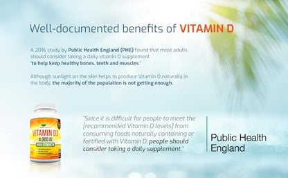 Vitamin D 4,000 IU Softgels, Maximum Strength Vitamin D3 Supplement, 365 Easy to Swallo