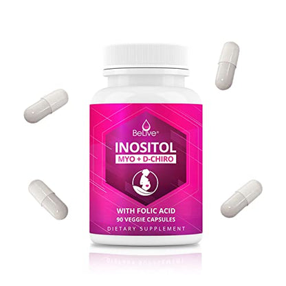 BeLive Myo-Inositol & D-Chiro Inositol Capsules - 90Ct I Inositol Supplement with Folic