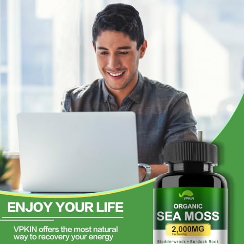 VPKIN Organic Sea Moss Capsules with Bladderwrack,Burdock Root and Black Pepper