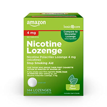 Amazon Basic Care Nicotine Polacrilex Lozenges, 4 mg, Mint Flavor