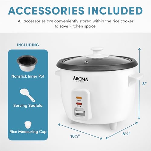 Aroma Housewares Aroma 6-cup (cooked) 1.5 Qt. One Touch Rice Cooker, White