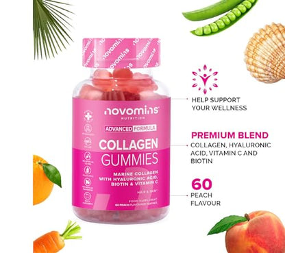 Novomins Collagen Gummies - Marine Collagen Gummies - Superior Type 1 Hydrolysed Collagen