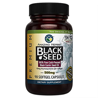 Amazing Herbs Premium Black Seed Oil Capsules - Cold Pressed Nigella Sativa Aids 