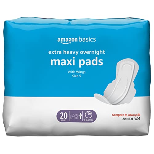 Amazon Basics Thick Maxi Pads with Flexi-Wings for Periods, Extra Heavy Overnight Absorbency