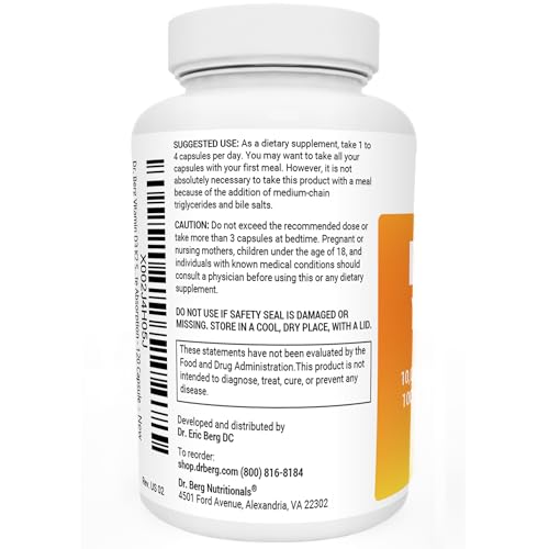 Dr. Berg's Vitamin D3 K2 Supplement w/MCT Oil - Includes 10,000 IU of Vitamin D3