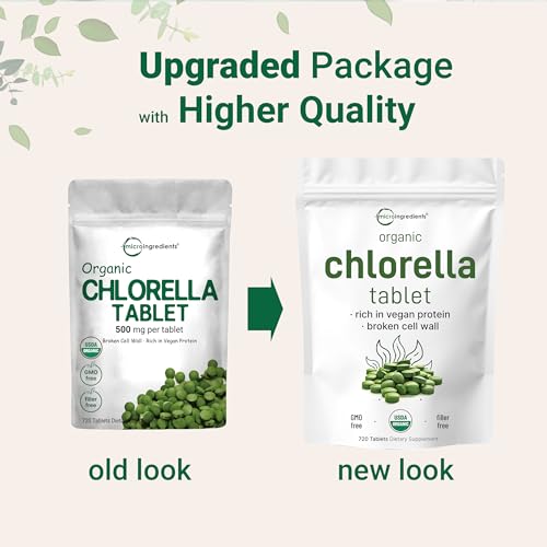 Organic Chlorella Tablets, 500mg Per Tablet, 720 Tabs (360 Grams), 4 Months Supply