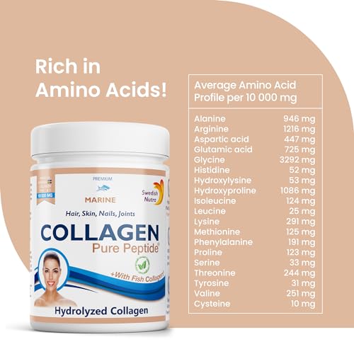 Swedish Nutra Powder Marine Collagen - Pack of 300g, 30 Day Supply | Minimize Fine Lines, Wrinkles & Improve Skin Elasticity | High Absorption Rate