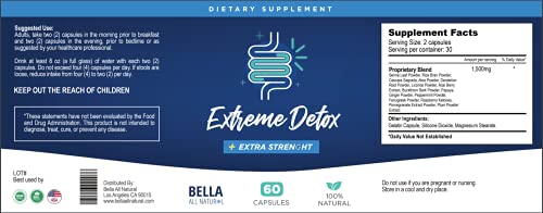 Bella All Natural Extreme Detox - Colon Cleanse and Full Body Detox - 60 Caps