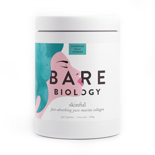 Bare Biology Collagen Powder, 300g/60 Servings - Skinful Pure Marine Collagen Supplement for Skin