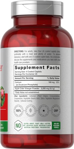 Apple Cider Vinegar Tablets 3200mg | 180 Pills | Vegetarian, Non-GMO & Gluten Free Supplement