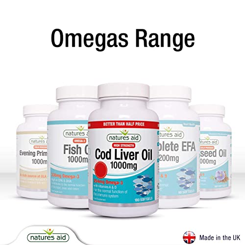 Natures Aid Cod Liver Oil, 1000 mg, 180 Softgel Capsules (High Strength, 254 mg Omega