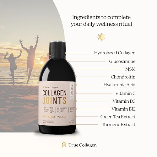 True Collagen Joint Peptides - Pack of 500ml, Berry Flavour | Dietary Supplements with Turmeric & Green Tea Extract