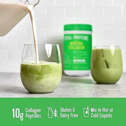 Vital Proteins Matcha Collagen Peptides Powder Supplement, L-theanine & Caffeine, Matcha Green Tea