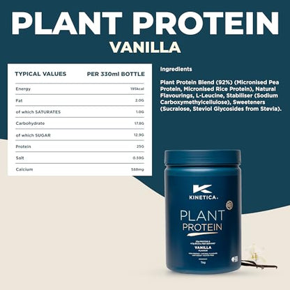 Kinetica Vanilla Flavour Plant Protein 1kg | Blend of Pea and Rice Protein | Vegan