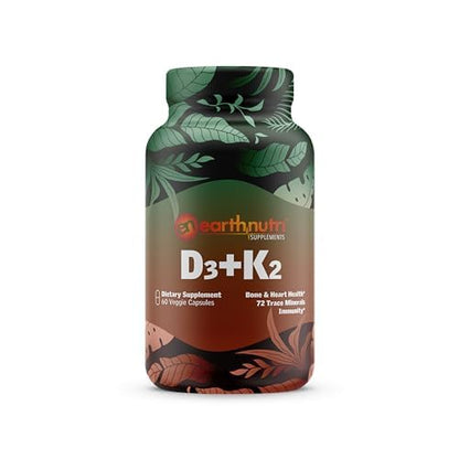 EarthNutri D3 + K2 Bone & Heart Health - 72 Trace Minerals, Vitamin D3 Vitashine, MENA 