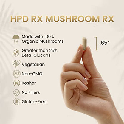 HPD Rx Mushroom Rx Organic Mushroom Extract Blend Max Immunity Dose, Lion’s Mane