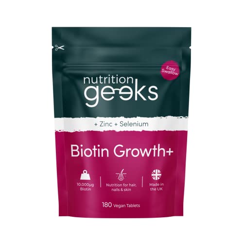 Nutrition Geeks Biotin Hair Growth Supplement - 180 Tablets Enhanced with Zinc 