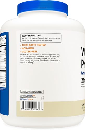 Nutricost Whey Protein Supplement Powder, Vanilla, 5 pounds