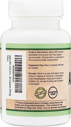 Alpha GPC Choline 600mg Capsules - Brain Support Supplement for Focus, Memory