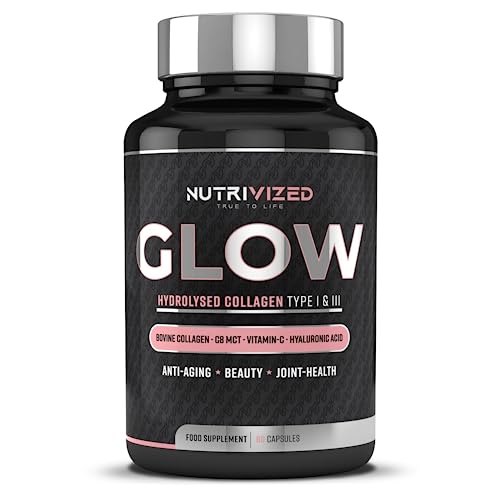 Nutrivized Glow Hydrolysed Type 1&3 Collagen with Premium Pure C8 MCT Oil - Vitamin C & Hyaluronic Acid 