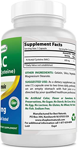 Best Naturals NAC N-Acetyl-Cysteine 600 mg 250 Capsules