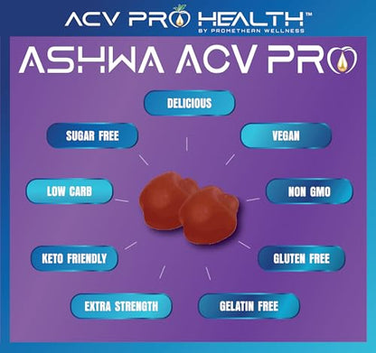 Ashwa ACV Pro Health - Sugar Free Apple Cider Vinegar Gummies, Ashwagandha Gummies