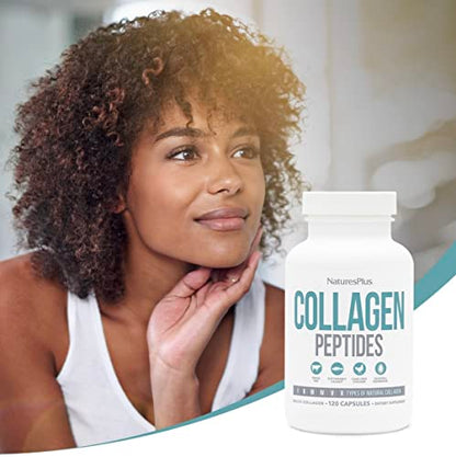 NaturesPlus Collagen Peptides Capsules - Premium Hydrolysed Collagen Supplement Type I, II, III, IV, V and X - Non-GMO, Gluten Free - 90 Capsules