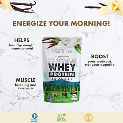 Opportuniteas Vanilla Whey Protein Powder - Grass Fed Whey Isolate + Real Sugar & Vanilla