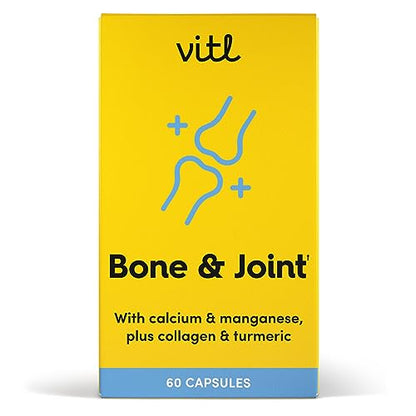 Vitl Bone & Joint Supplement - 60 Capsules - with Calcium, Manganese, Hydrolysed Type II Collagen & Turmeric - Maintenance for Joints, Bones 