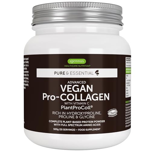 Vegan Collagen Powder, Plant-Based Peptide Protein Supplement with Glycine, 21 Amino Acids & Vitamin C, Complete Collagen