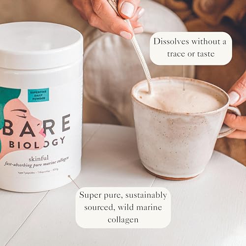 Bare Biology Collagen Powder, 300g/60 Servings - Skinful Pure Marine Collagen Supplement for Skin