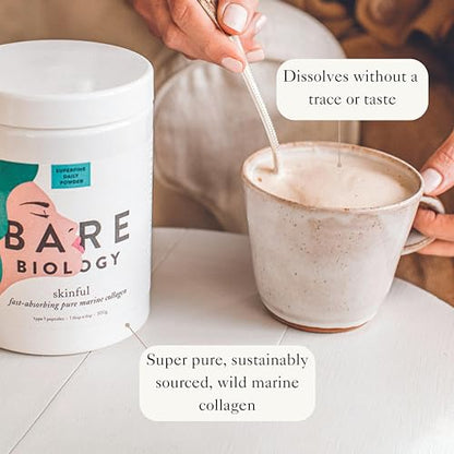 Bare Biology Collagen Powder, 300g/60 Servings - Skinful Pure Marine Collagen Supplement for Skin