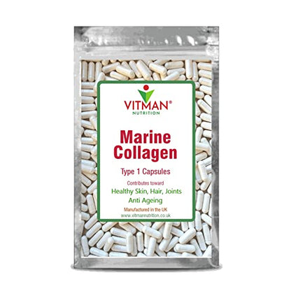 Marine Collagen Capsules - 600mg High Strength Hair, Skin and Joint Supplement 