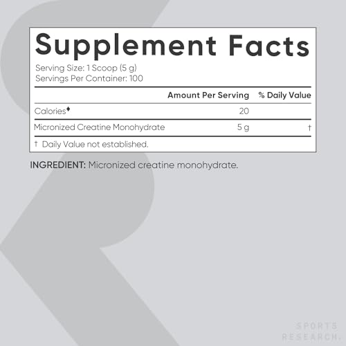 Sports Research Creatine Monohydrate - Gain Lean Muscle, Improve Performance