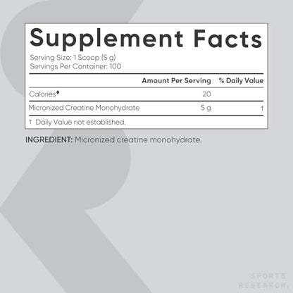 Sports Research Creatine Monohydrate - Gain Lean Muscle, Improve Performance