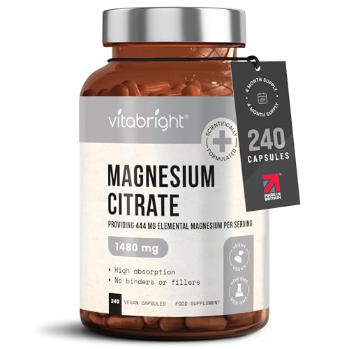 Magnesium Citrate - 1480mg High Strength - 240 Capsules (4 Month Supply) - Vegan 