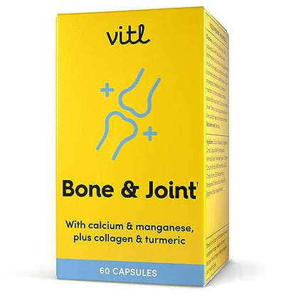 Vitl Bone & Joint Supplement - 60 Capsules - with Calcium, Manganese, Hydrolysed Type II Collagen & Turmeric - Maintenance for Joints, Bones