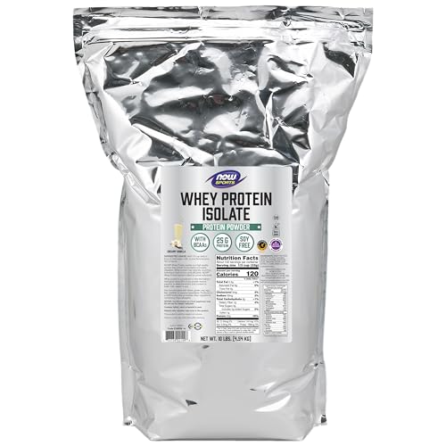 NOW Sports Nutrition, Whey Protein Isolate, 25 g With BCAAs, Creamy Vanilla Powder