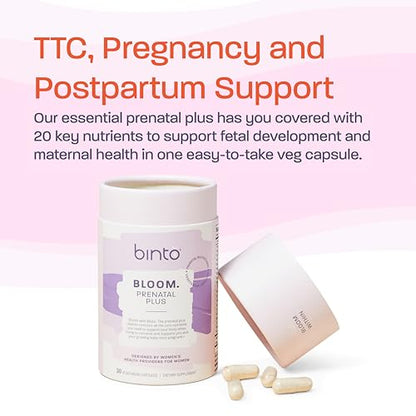 Binto Bloom Prenatal is a Comprehensive Prenatal & Postnatal Vitamin Capsules with Folate + Iron