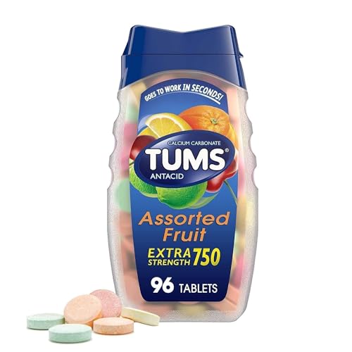 TUMS Antacid Chewable Tablets, Extra Strength for Heartburn Relief, Assorted Fruit