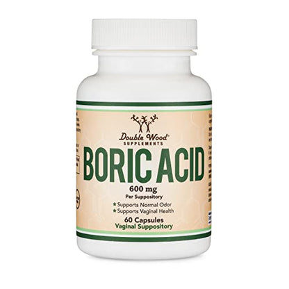 Boric Acid Vaginal Suppositories (600mg, 60 Count) Supports Vaginal pH Balance, Odor Control