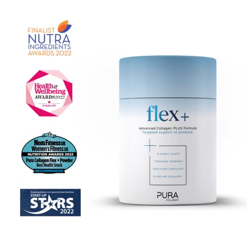 Pura Collagen Powdered Supplement Flex+, 10,000 mg Hydrolysed Peptides, Vitamin C & Manganese