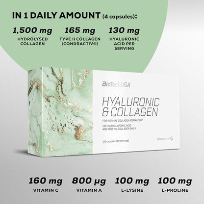 BioTechUSA Hyaluronic&Collagen, Food Supplement Capsules containing Collagen, hyaluronic Acid