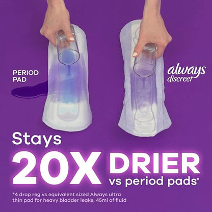 Always Discreet Adult Moderate Long Incontinence Pads, Up to 100% Leak